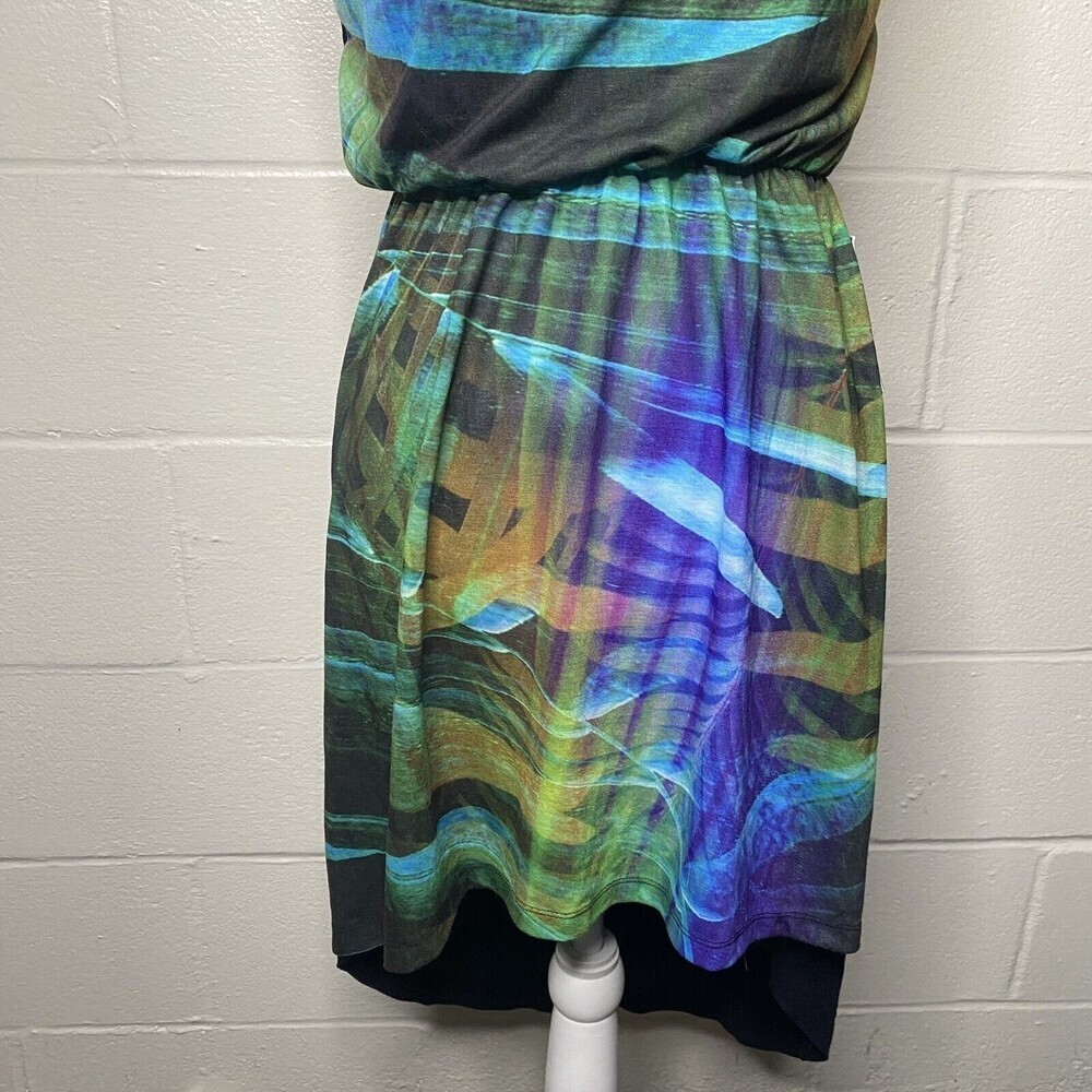 Express Hi Low Strapless Dress Multi Color SZ S Black Green Stretch New - Picture 3 of 14